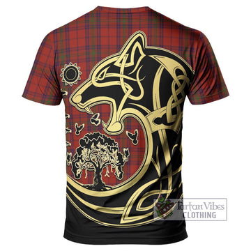Ross Old Tartan T-Shirt with Family Crest Celtic Wolf Style