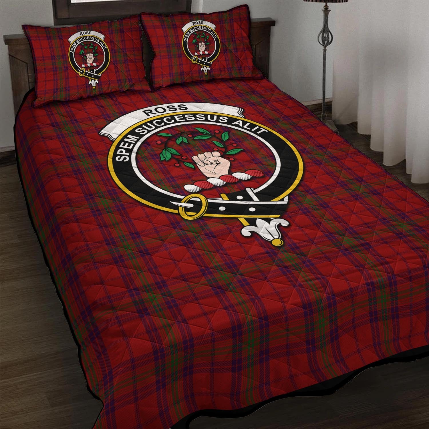 Ross Old Tartan Quilt Bed Set with Family Crest - Tartan Vibes Clothing