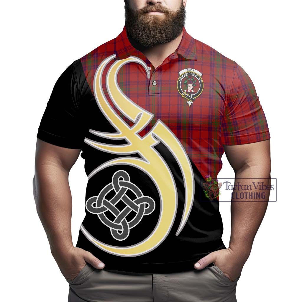 Tartan Vibes Clothing Ross Old Tartan Polo Shirt with Family Crest and Celtic Symbol Style