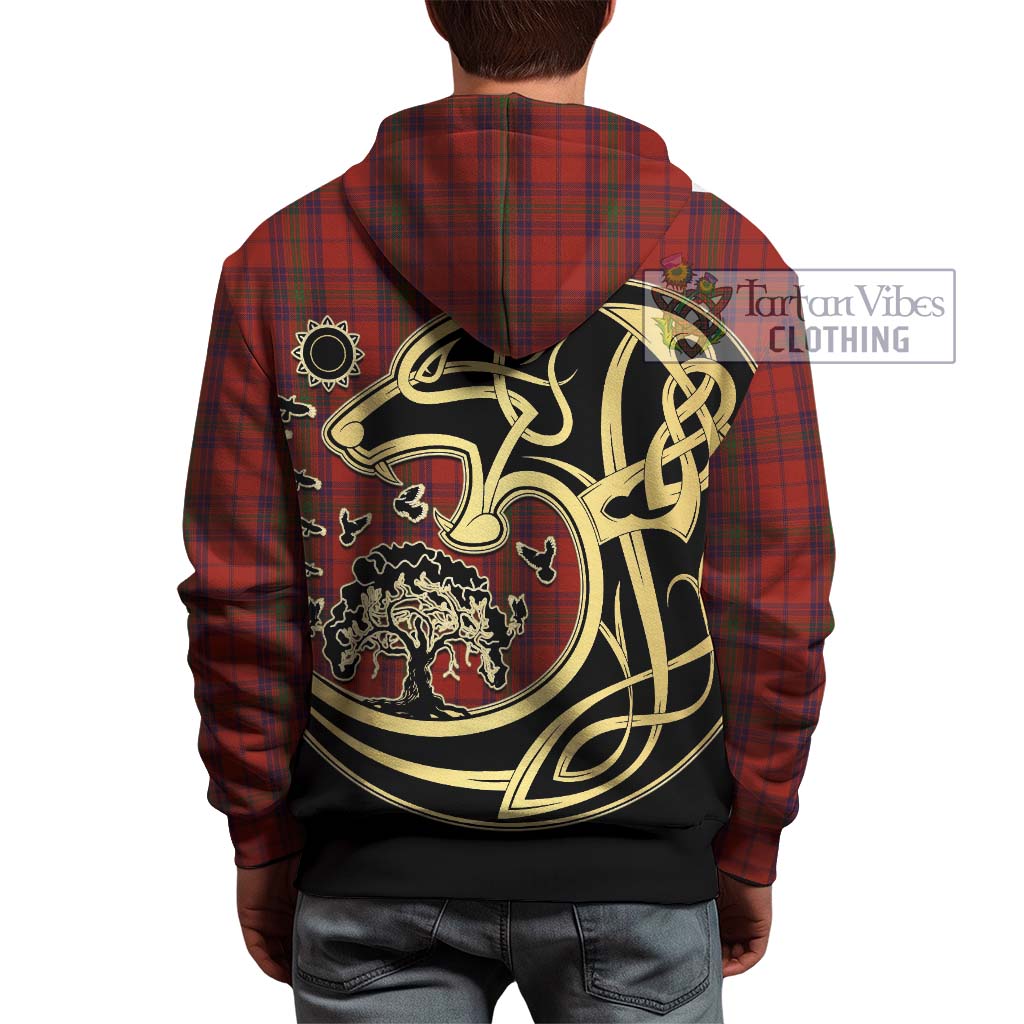 Tartan Vibes Clothing Ross Old Tartan Hoodie with Family Crest Celtic Wolf Style