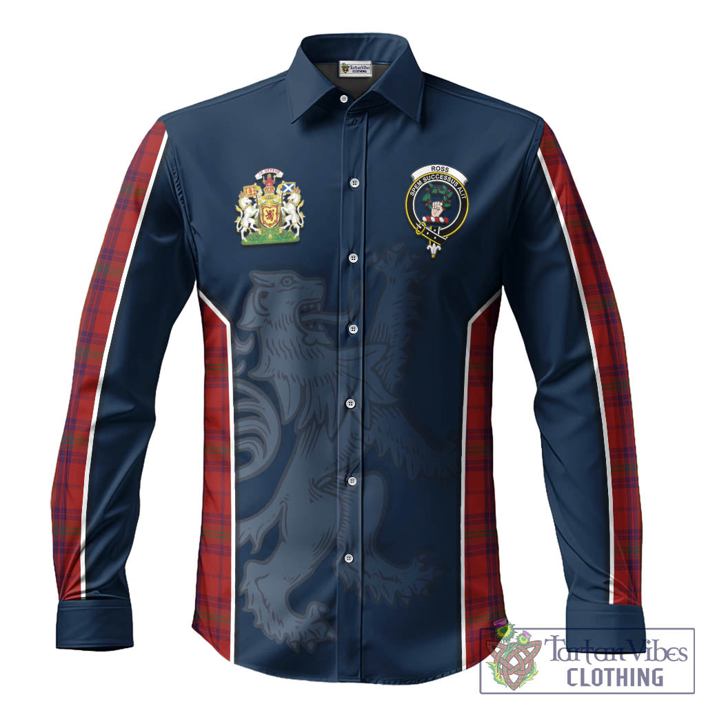 Ross Old Tartan Long Sleeve Button Up Shirt with Family Crest and Lion Rampant Vibes Sport Style