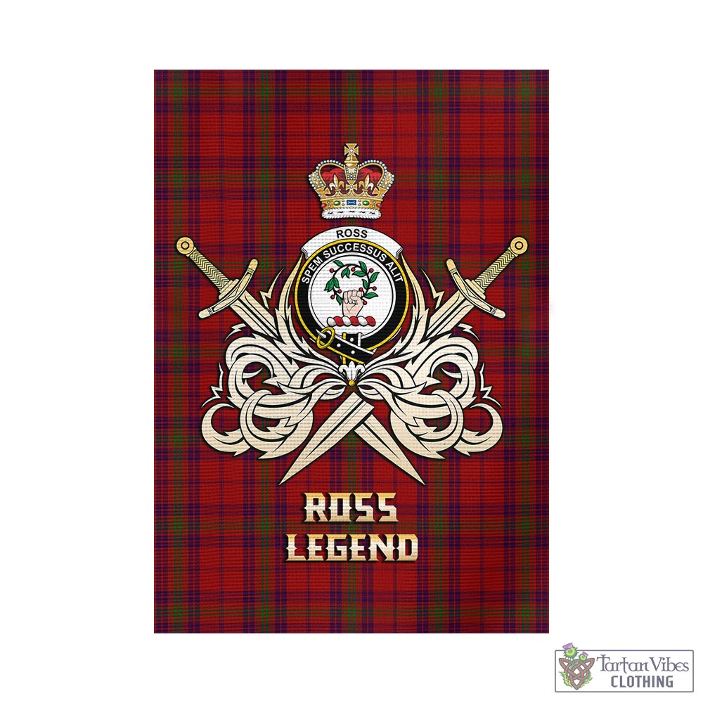 Tartan Vibes Clothing Ross Old Tartan Flag with Clan Crest and the Golden Sword of Courageous Legacy