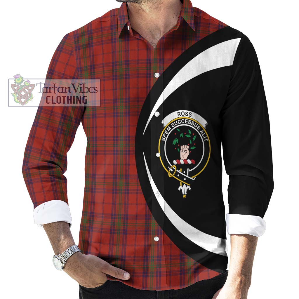 Ross Old Tartan Long Sleeve Button Up with Family Crest Circle Style - Tartan Vibes Clothing