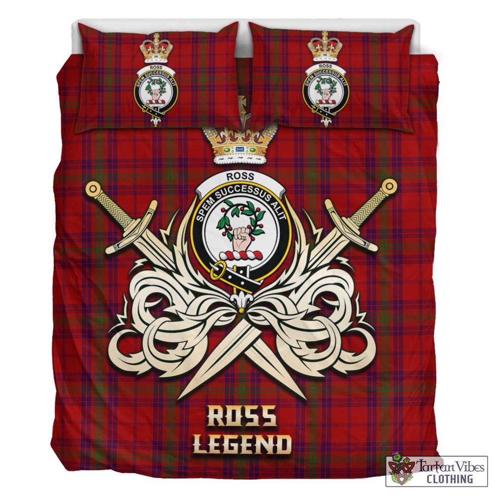 Tartan Vibes Clothing Ross Old Tartan Bedding Set with Clan Crest and the Golden Sword of Courageous Legacy