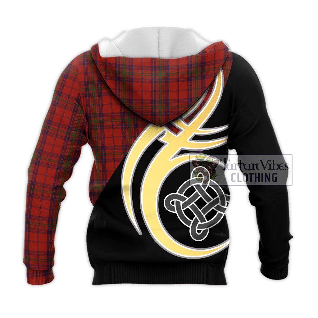Tartan Vibes Clothing Ross Old Tartan Knitted Hoodie with Family Crest and Celtic Symbol Style