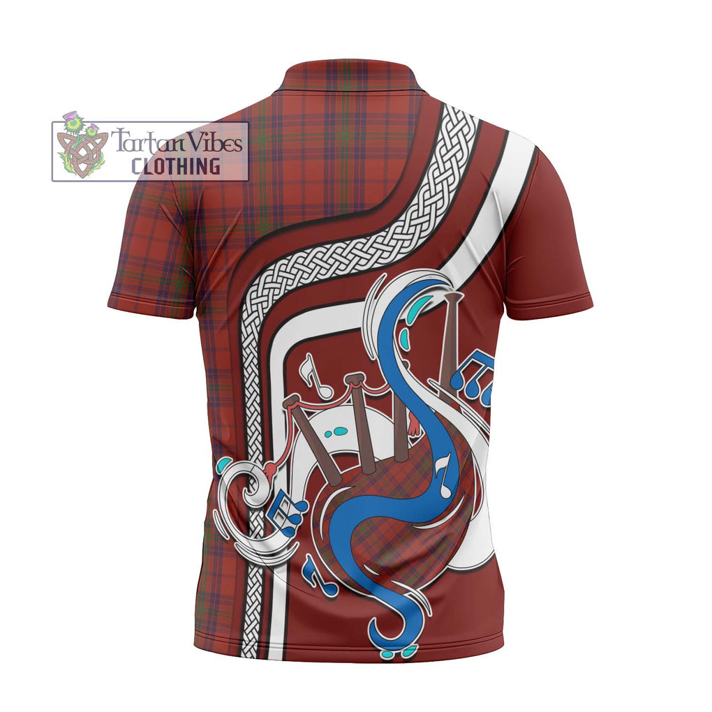 Ross Old Tartan Zipper Polo Shirt with Epic Bagpipe Style - Tartanvibesclothing Shop