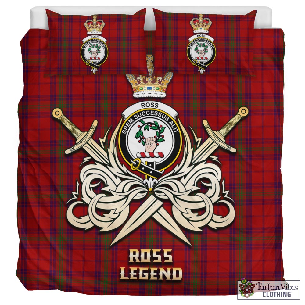 Tartan Vibes Clothing Ross Old Tartan Bedding Set with Clan Crest and the Golden Sword of Courageous Legacy