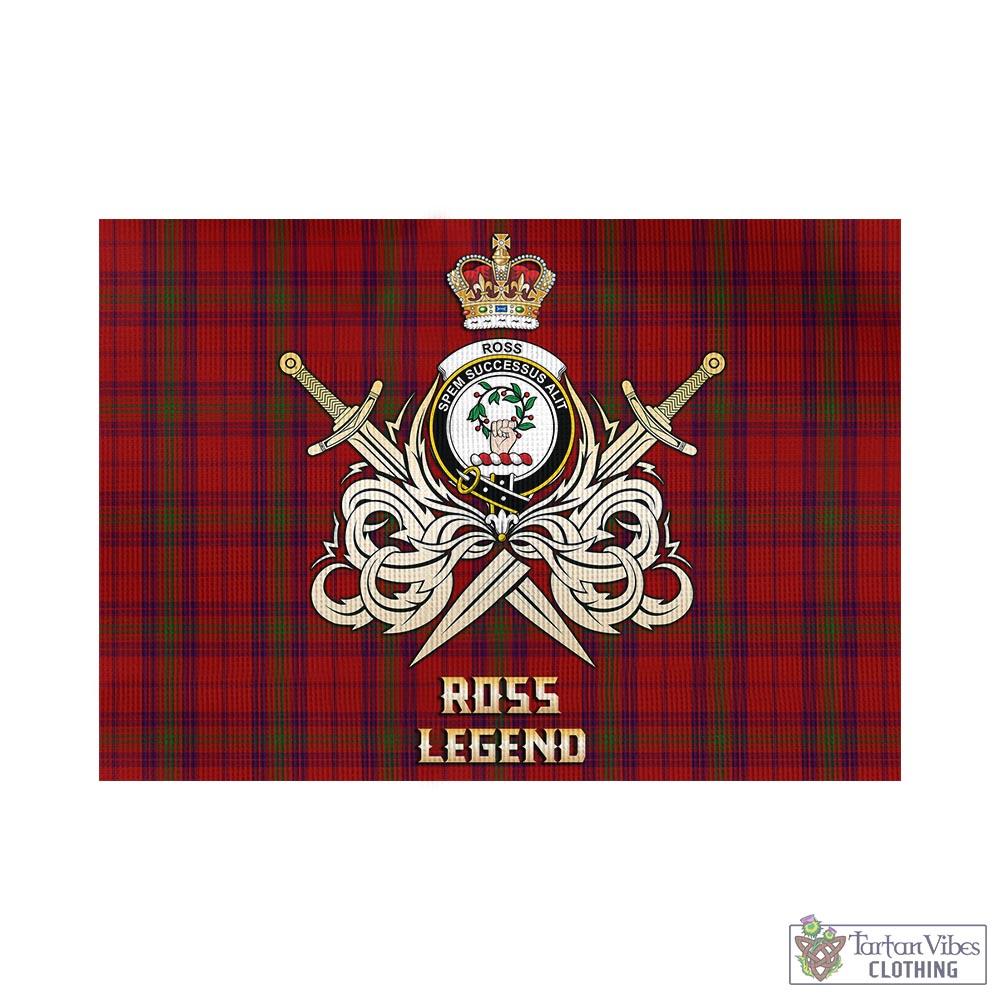 Tartan Vibes Clothing Ross Old Tartan Flag with Clan Crest and the Golden Sword of Courageous Legacy