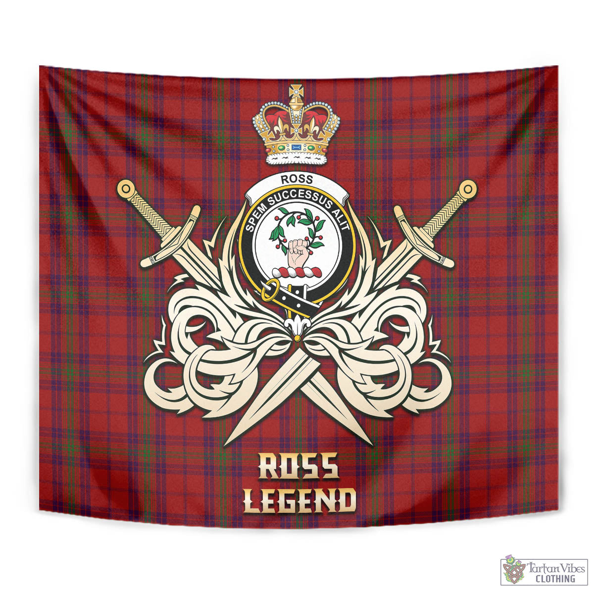 Tartan Vibes Clothing Ross Old Tartan Tapestry with Clan Crest and the Golden Sword of Courageous Legacy