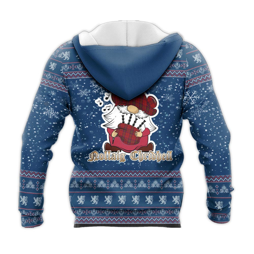 Ross Old Clan Christmas Knitted Hoodie with Funny Gnome Playing Bagpipes - Tartanvibesclothing