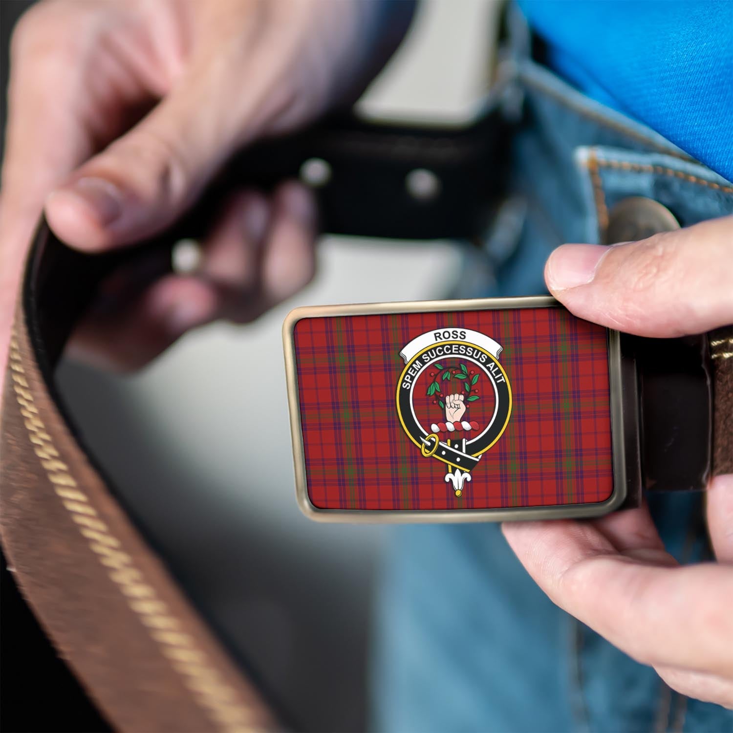 Ross Old Tartan Belt Buckles with Family Crest - Tartan Vibes Clothing