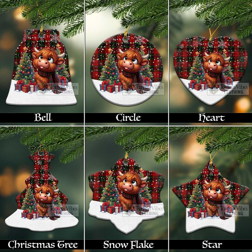 Tartan Vibes Clothing Rosser of Wales Tartan Christmas Ceramic Ornament with Adorable Highland Coo