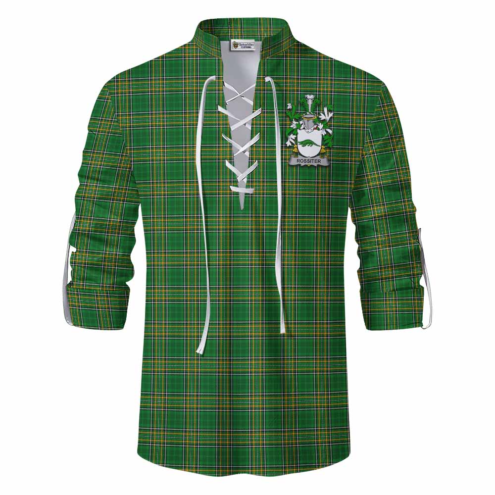 Tartan Vibes Clothing Rossiter Irish Clan Tartan Ghillie Kilt Shirt with Coat of Arms