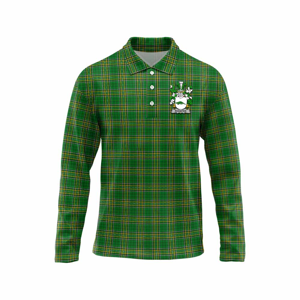 Tartan Vibes Clothing Rossiter Irish Clan Tartan Long Sleeve Polo Shirt with Coat of Arms