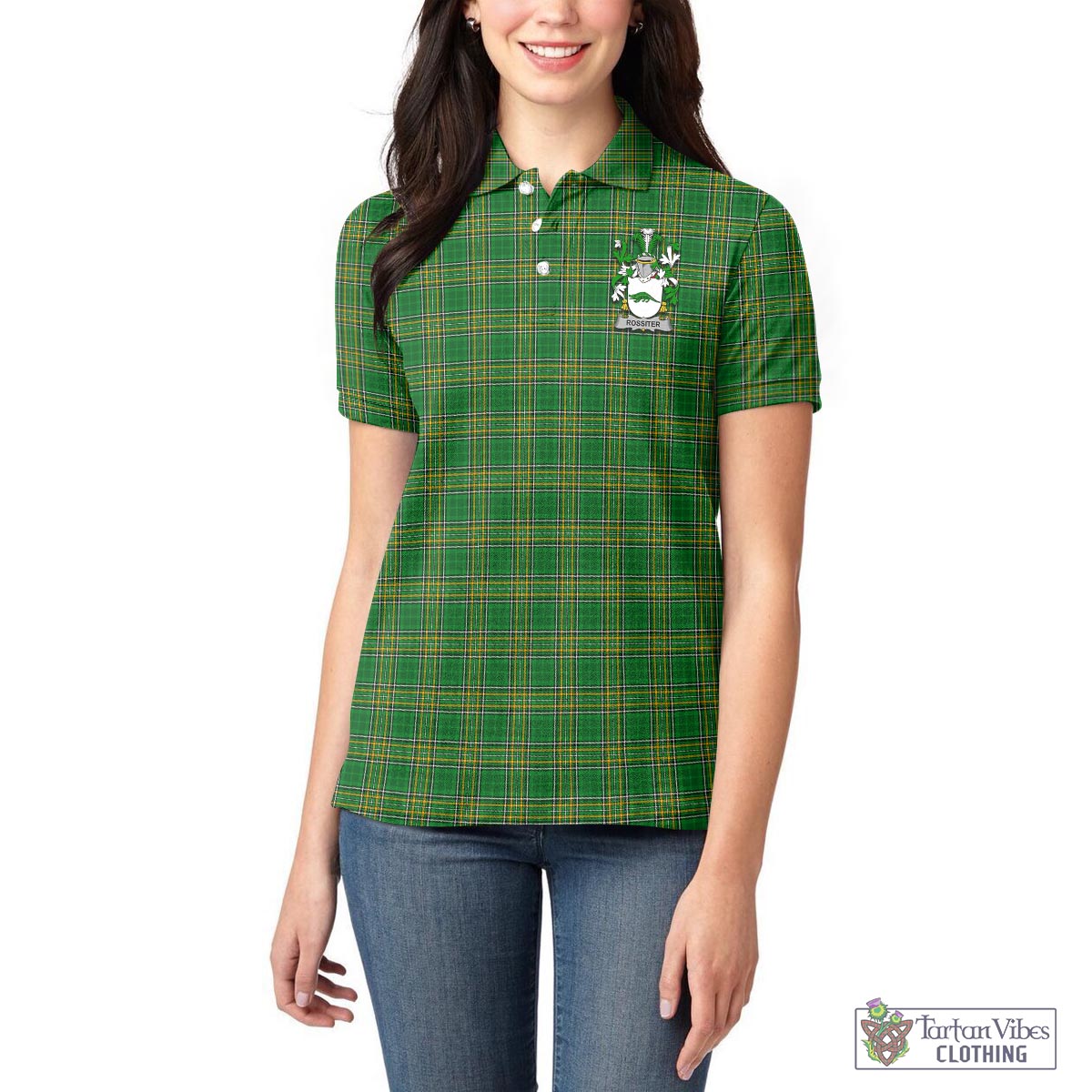 Rossiter Irish Clan Tartan Women's Polo Shirt with Coat of Arms Women - Tartan Vibes Clothing