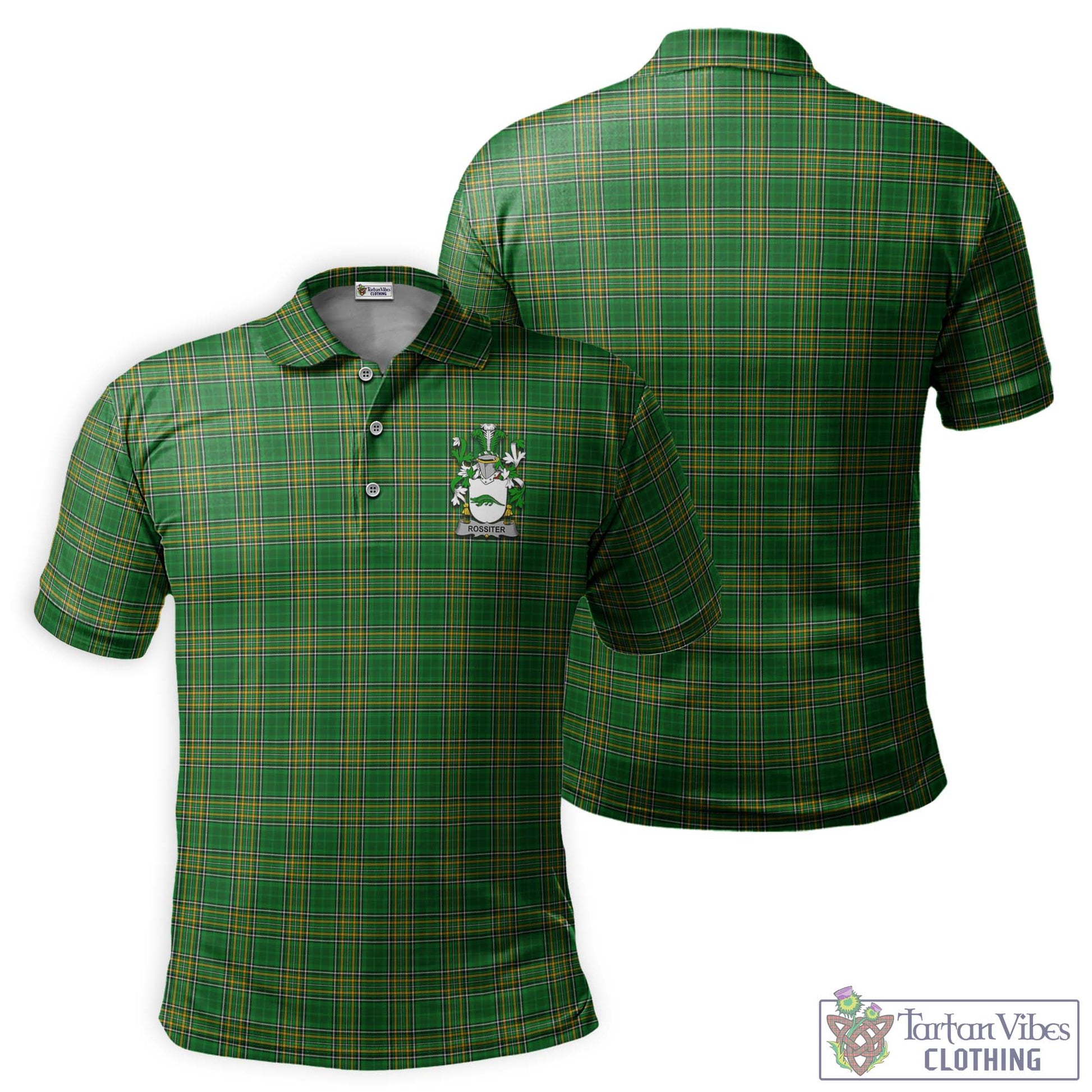 Rossiter Irish Clan Tartan Men's Polo Shirt with Coat of Arms - Tartan Vibes Clothing