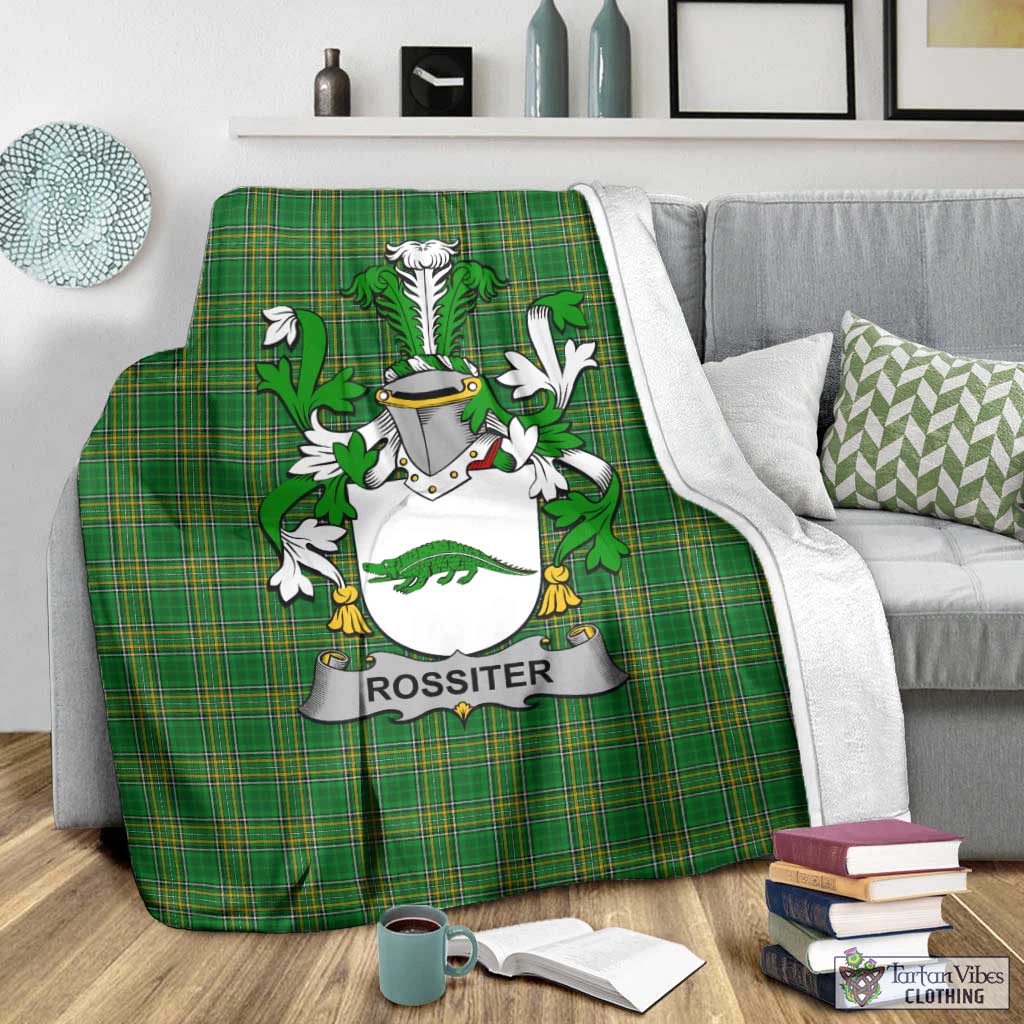 Tartan Vibes Clothing Rossiter Irish Clan Tartan Blanket with Coat of Arms