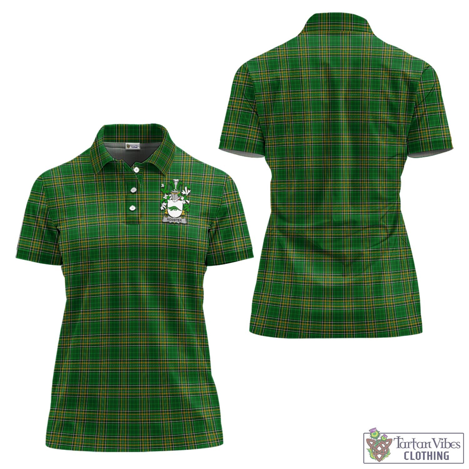 Rossiter Irish Clan Tartan Women's Polo Shirt with Coat of Arms - Tartan Vibes Clothing