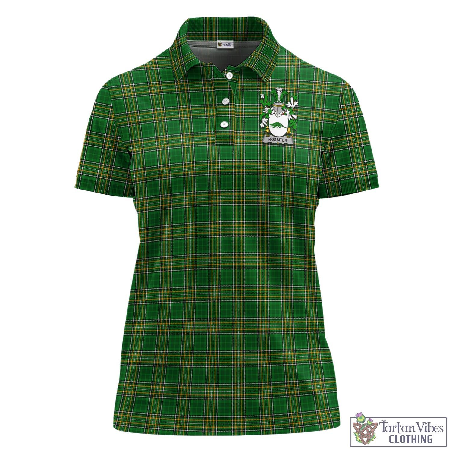 Rossiter Irish Clan Tartan Women's Polo Shirt with Coat of Arms - Tartan Vibes Clothing