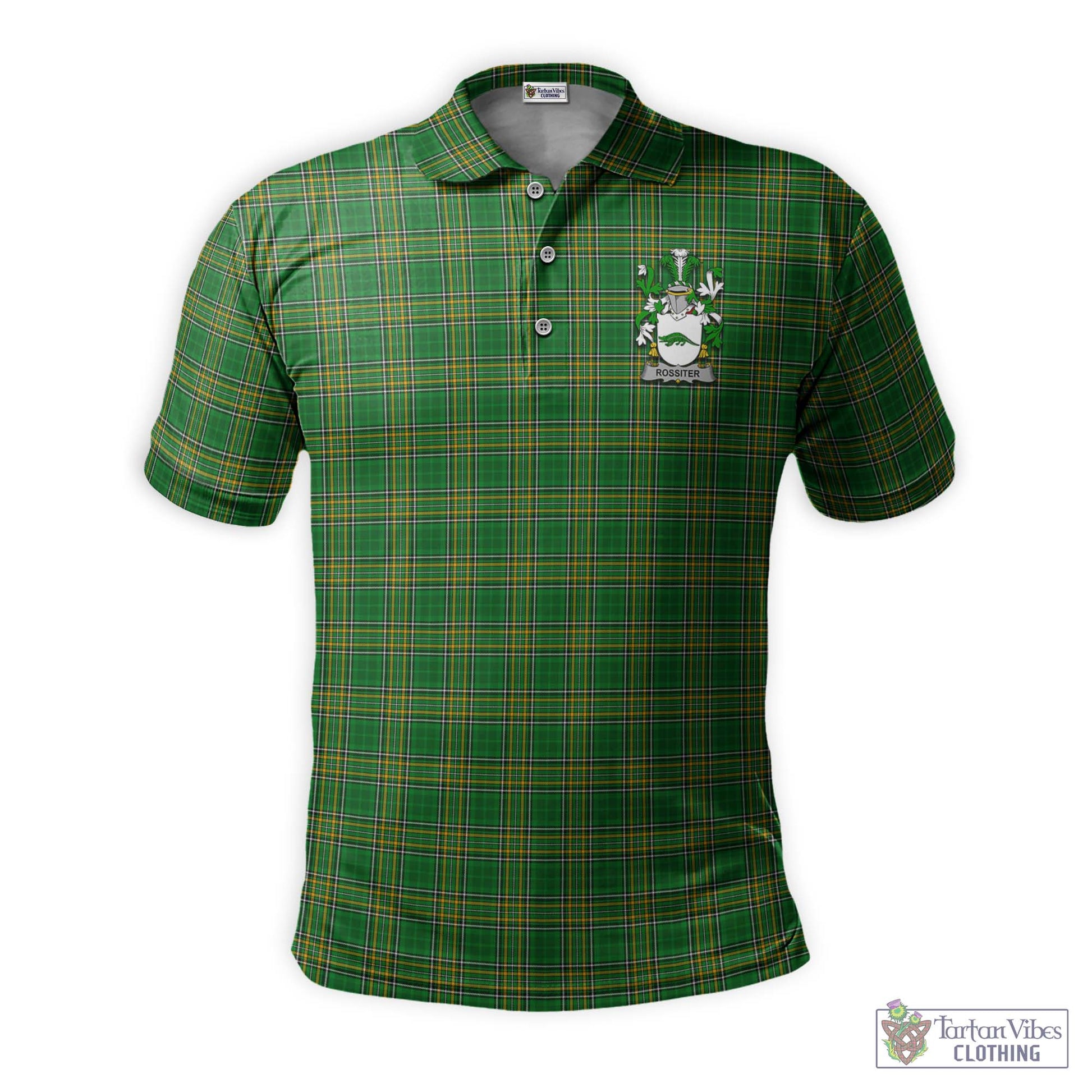 Rossiter Irish Clan Tartan Men's Polo Shirt with Coat of Arms - Tartan Vibes Clothing