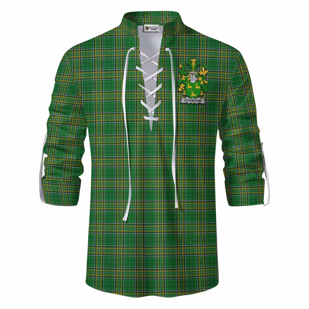 Tartan Vibes Clothing Rotheram Irish Clan Tartan Ghillie Kilt Shirt with Coat of Arms