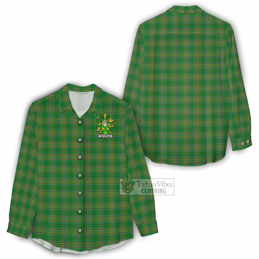 Tartan Vibes Clothing Rotheram Irish Clan Tartan Women's Casual Shirt with Coat of Arms