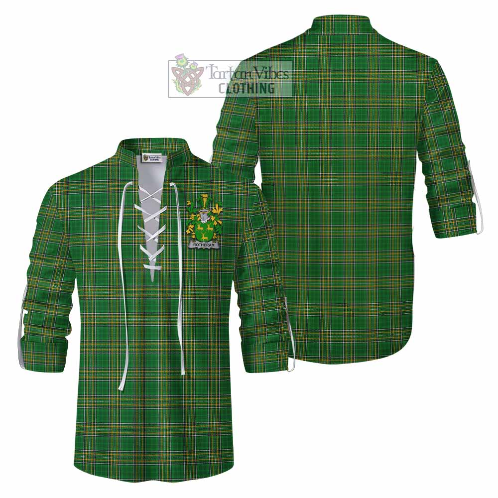 Tartan Vibes Clothing Rotheram Irish Clan Tartan Ghillie Kilt Shirt with Coat of Arms