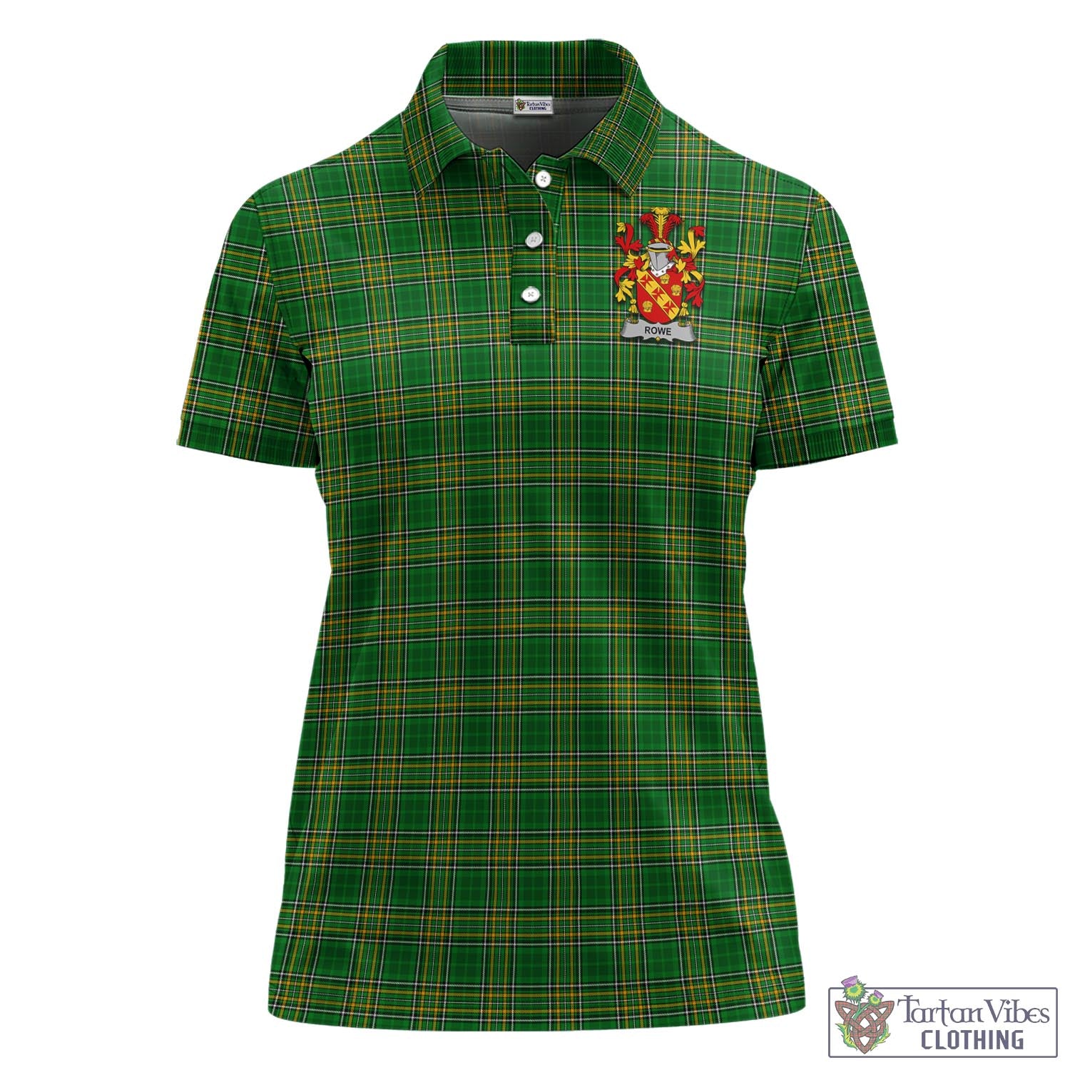Tartan Vibes Clothing Rowe Ireland Clan Tartan Women's Polo Shirt with Coat of Arms