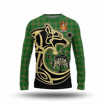 Rush Irish Tartan Long Sleeve T-Shirt with Coat of Arms Celtic Wolf Style Unisex - Tartan Vibes Clothing