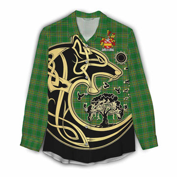 Rush Irish Tartan Women's Casual Shirt with Coat of Arms Celtic Wolf Style