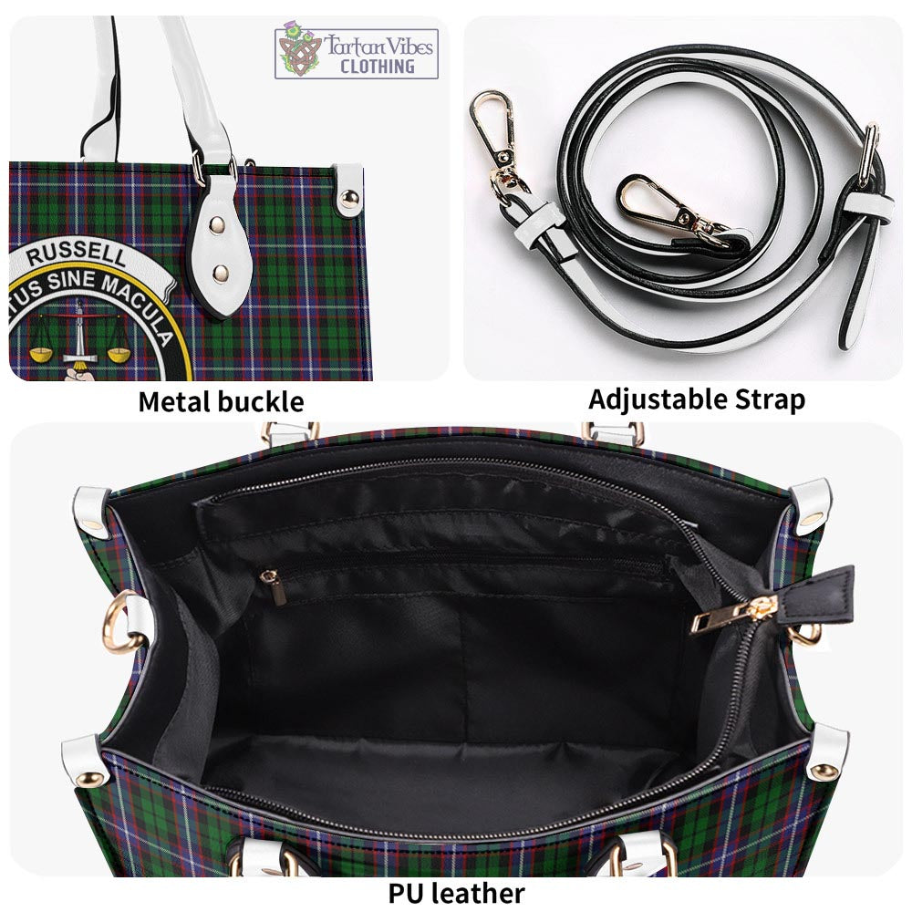 Tartan Vibes Clothing Russell Tartan Luxury Leather Handbags with Family Crest