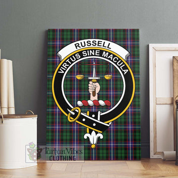 Russell Tartan Canvas Print Wall Art with Family Crest