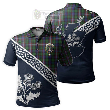 Russell Tartan Polo Shirt Featuring Thistle and Scotland Map