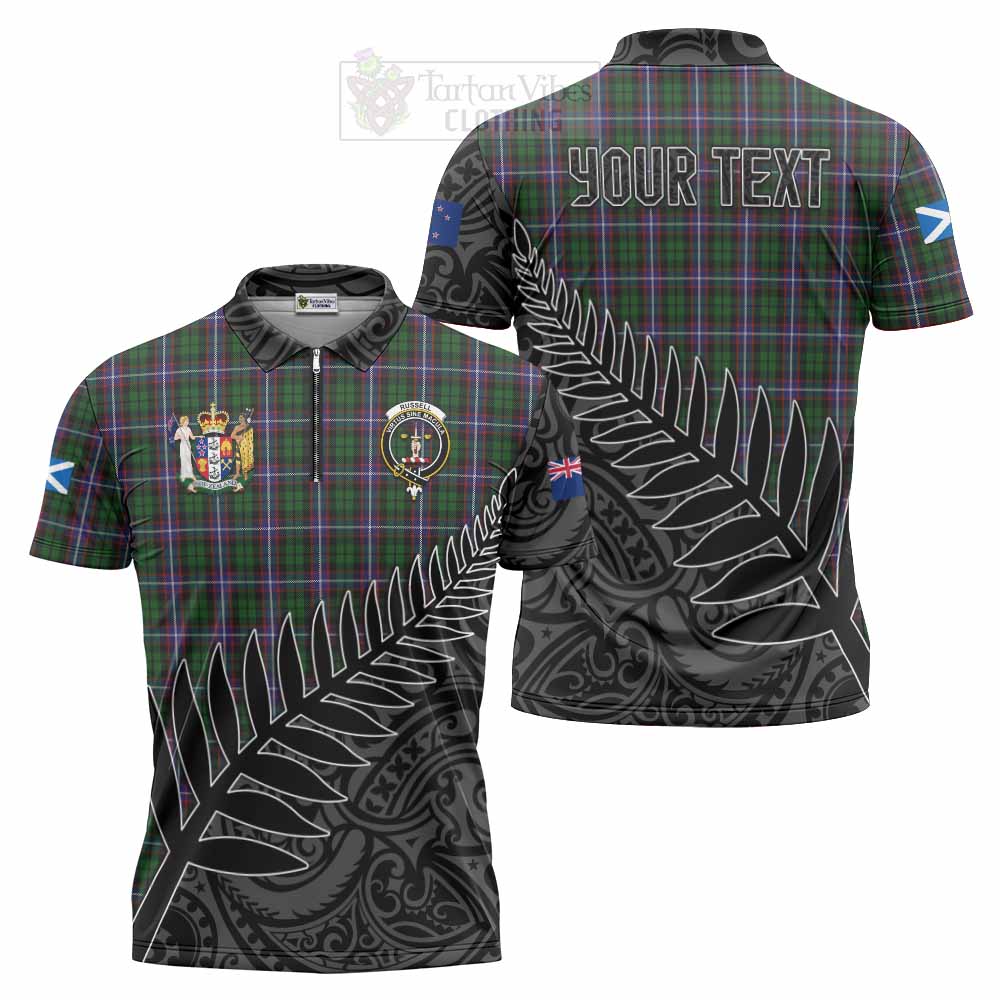 Tartan Vibes Clothing Russell Crest Tartan Zipper Polo Shirt with New Zealand Silver Fern Half Style