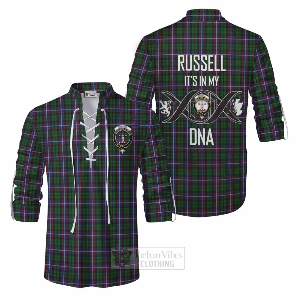 Tartan Vibes Clothing Russell Tartan Ghillie Kilt Shirt with Family Crest DNA In Me Style