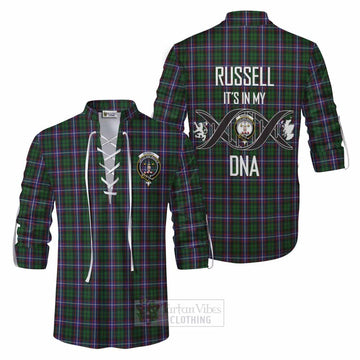 Russell Tartan Ghillie Kilt Shirt with Family Crest DNA In Me Style