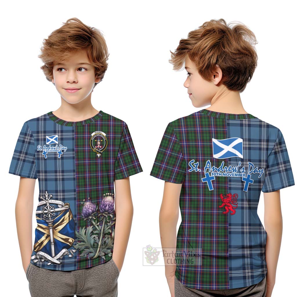 Tartan Vibes Clothing Russell Tartan Kid T-Shirt Happy St. Andrew's Day Half Tartan Style