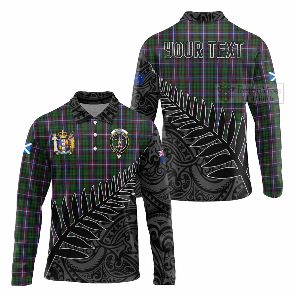 Tartan Vibes Clothing Russell Crest Tartan Long Sleeve Polo Shirt with New Zealand Silver Fern Half Style