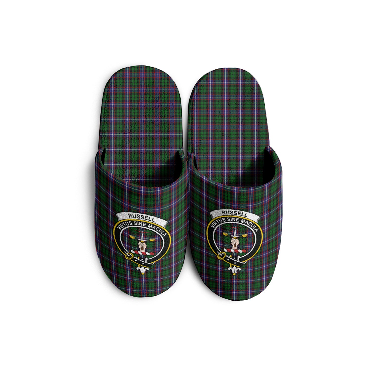 Russell Tartan Home Slippers with Family Crest - Tartanvibesclothing Shop