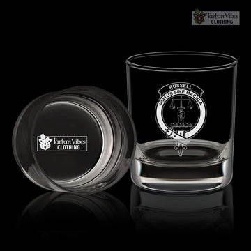 Russell Family Crest Engraved Whiskey Glass with Handle