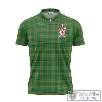 Russell Irish Clan Tartan Zipper Polo Shirt with Coat of Arms