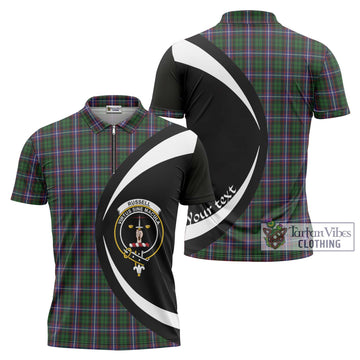 Russell Tartan Zipper Polo Shirt with Family Crest Circle Style