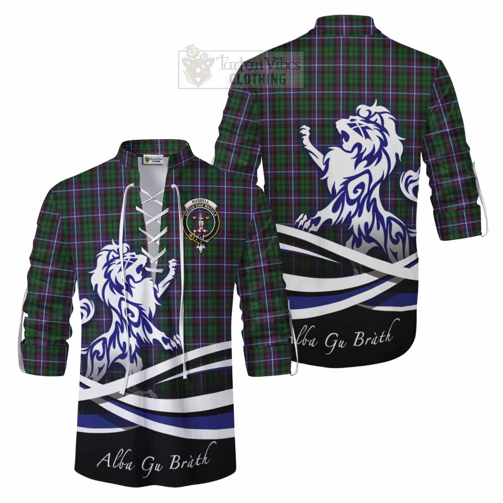 Tartan Vibes Clothing Russell Tartan Ghillie Kilt Shirt with Alba Gu Brath Regal Lion Emblem