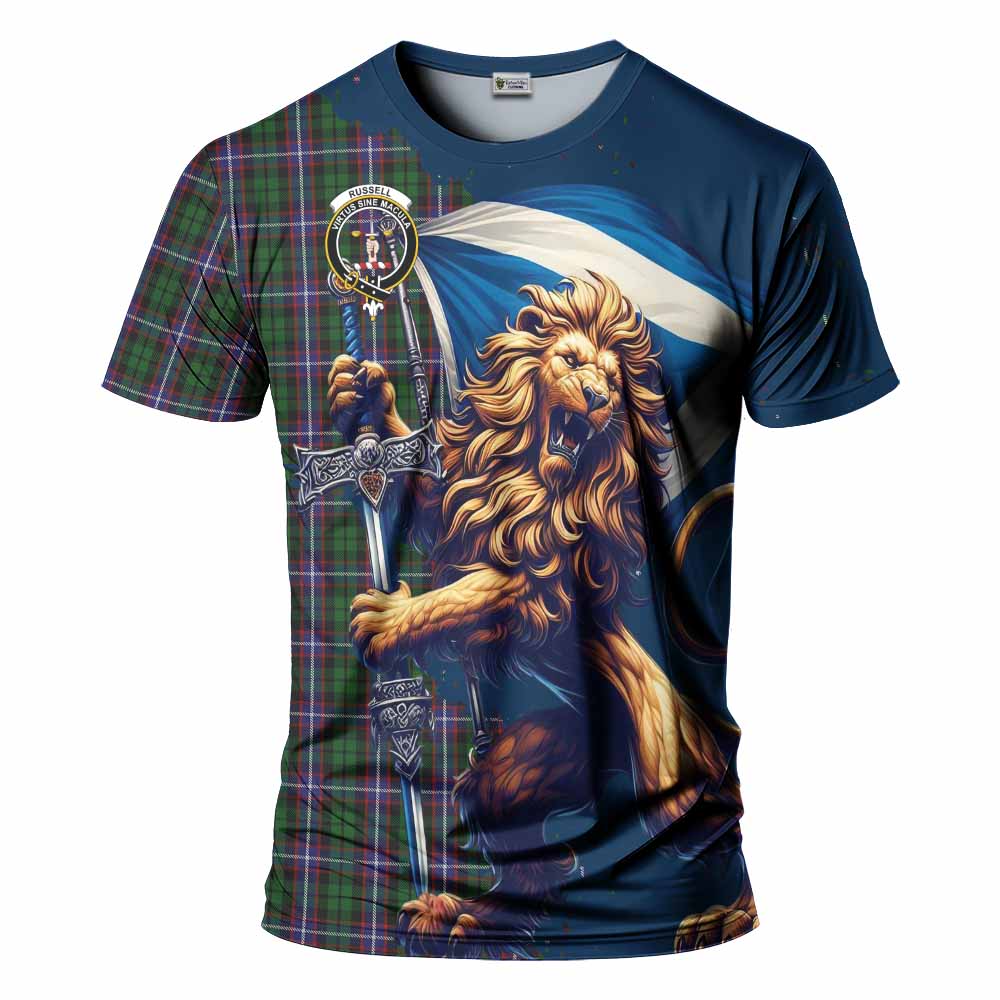 Tartan Vibes Clothing Russell Tartan Family Crest T-Shirt with Scottish Majestic Lion