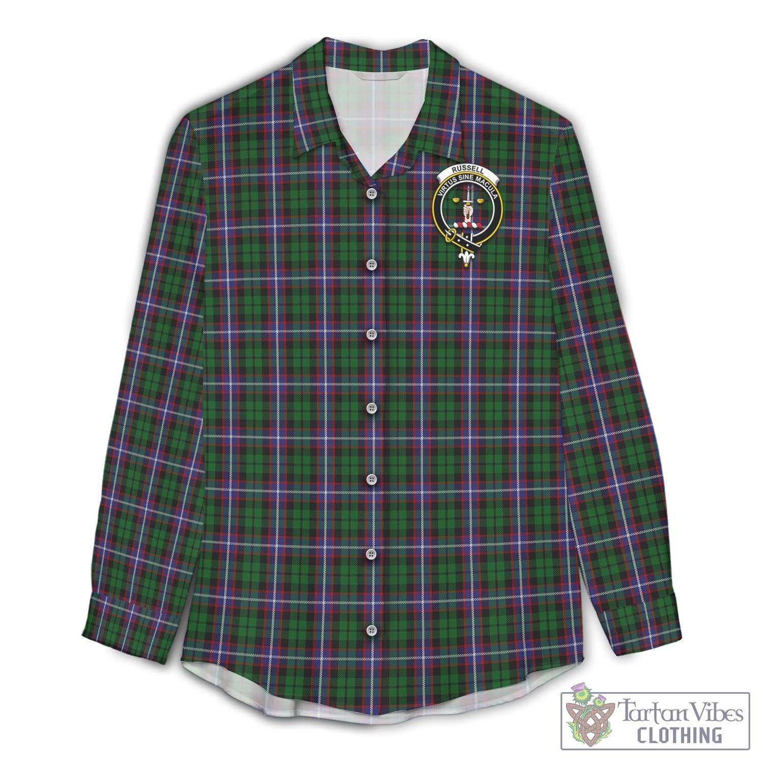 Tartan Vibes Clothing Russell Tartan Womens Casual Shirt with Family Crest