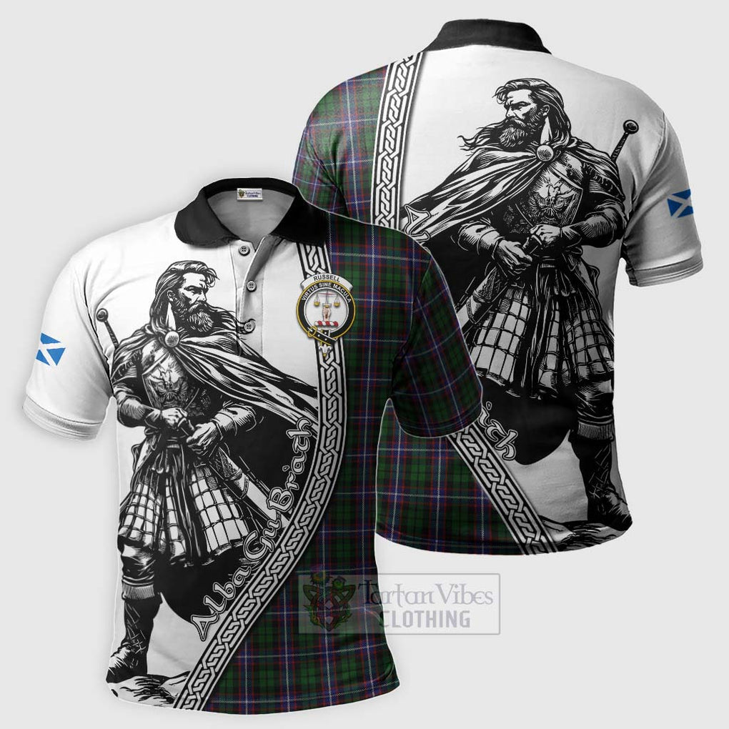 Tartan Vibes Clothing Russell Tartan Clan Crest Polo Shirt with Highlander Warrior Celtic Style