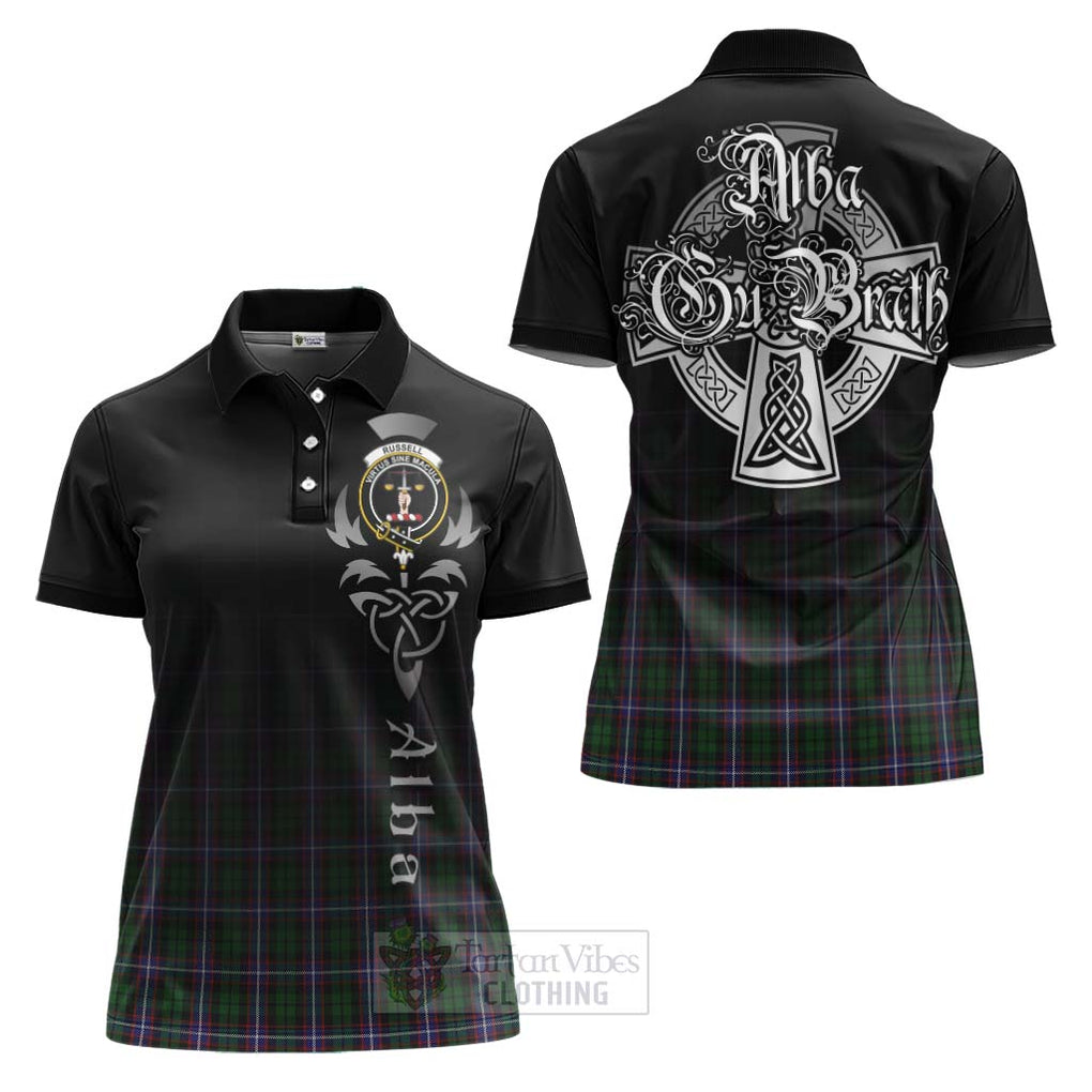 Tartan Vibes Clothing Russell Tartan Women's Polo Shirt Featuring Alba Gu Brath Family Crest Celtic Inspired