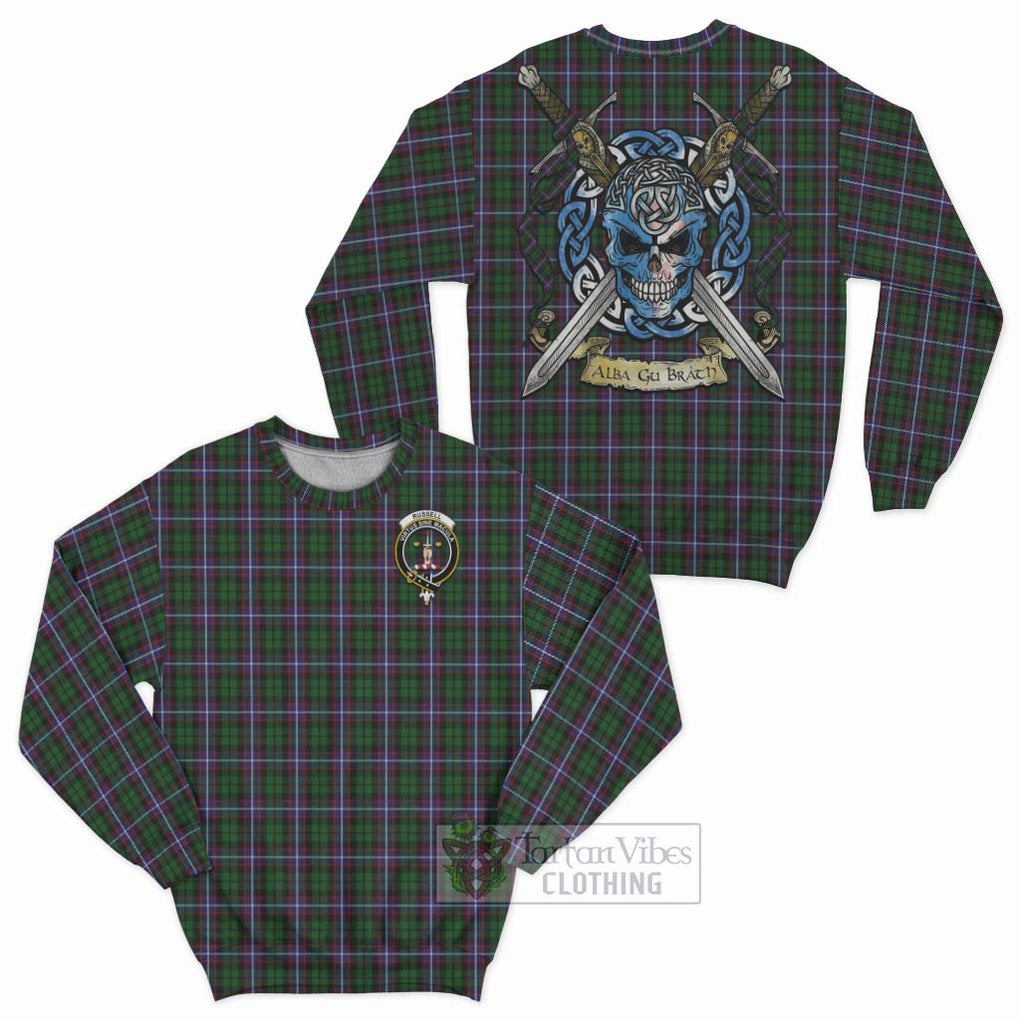 Tartan Vibes Clothing Russell Tartan Sweatshirt with Family Crest Celtic Skull Style