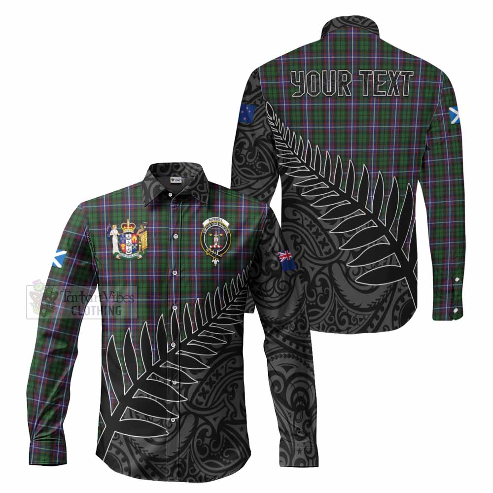 Tartan Vibes Clothing Russell Crest Tartan Long Sleeve Button Shirt with New Zealand Silver Fern Half Style