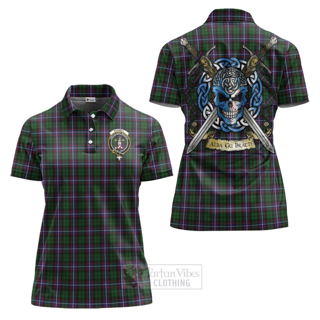 Tartan Vibes Clothing Russell Tartan Women's Polo Shirt with Family Crest Celtic Skull Style